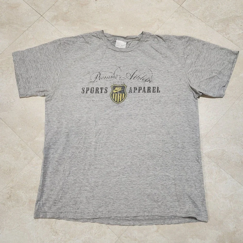 VTG Y2K 2000s NIKE Mens L Large Sport Apparel Spellout Swoosh T Shirt Silver Tag